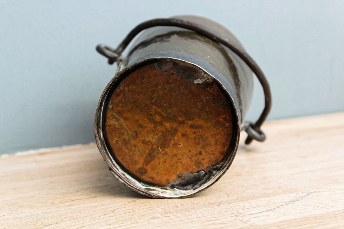 Small hammered bucket, copper, wrought iron