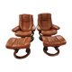 Paire de fauteuils et reposes pieds danois Ekornes cuir cognac vintage 1970
