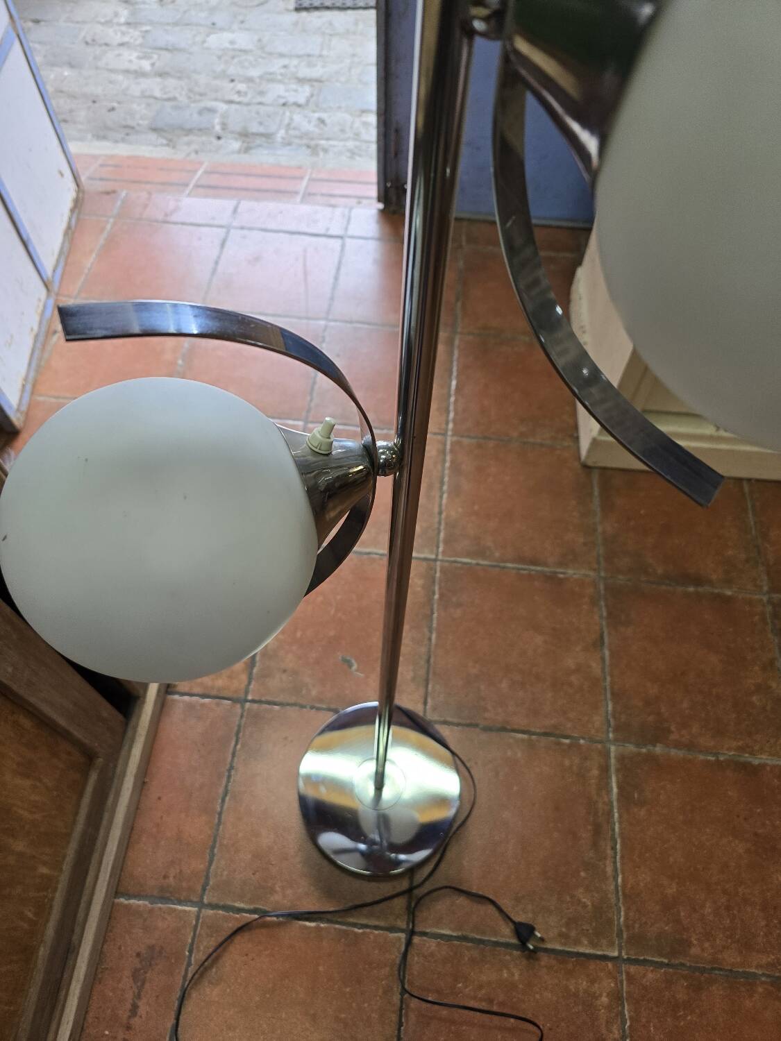 70s chrome metal floor lamp with 3 opaline ball lights