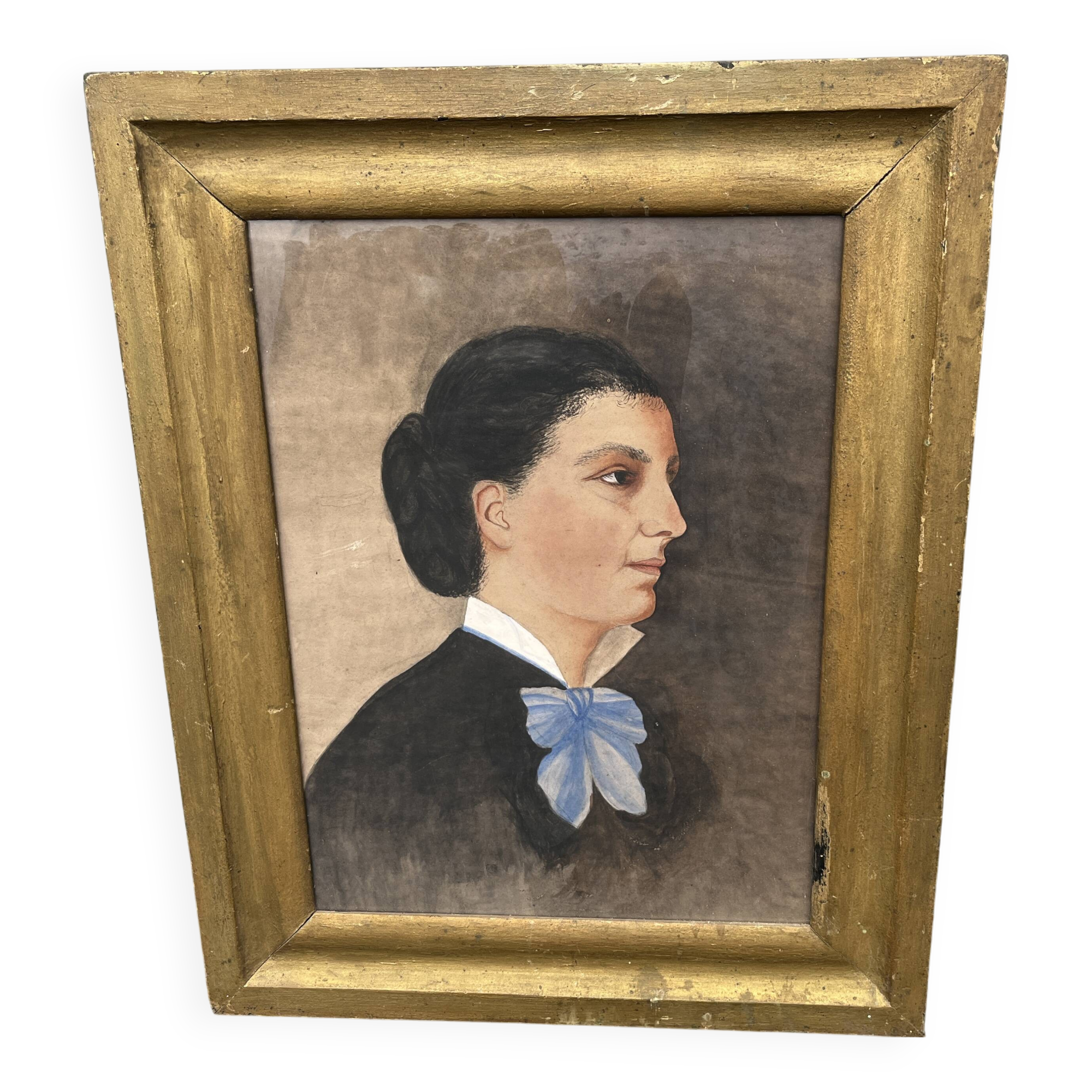 Painting XIX portrait of a woman in gilded wooden frame
