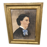Tableau XIX portrait de femme cadre bois doré