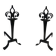 Important pair of wrought iron andirons with torch in heraldic fleur-de-lis design.