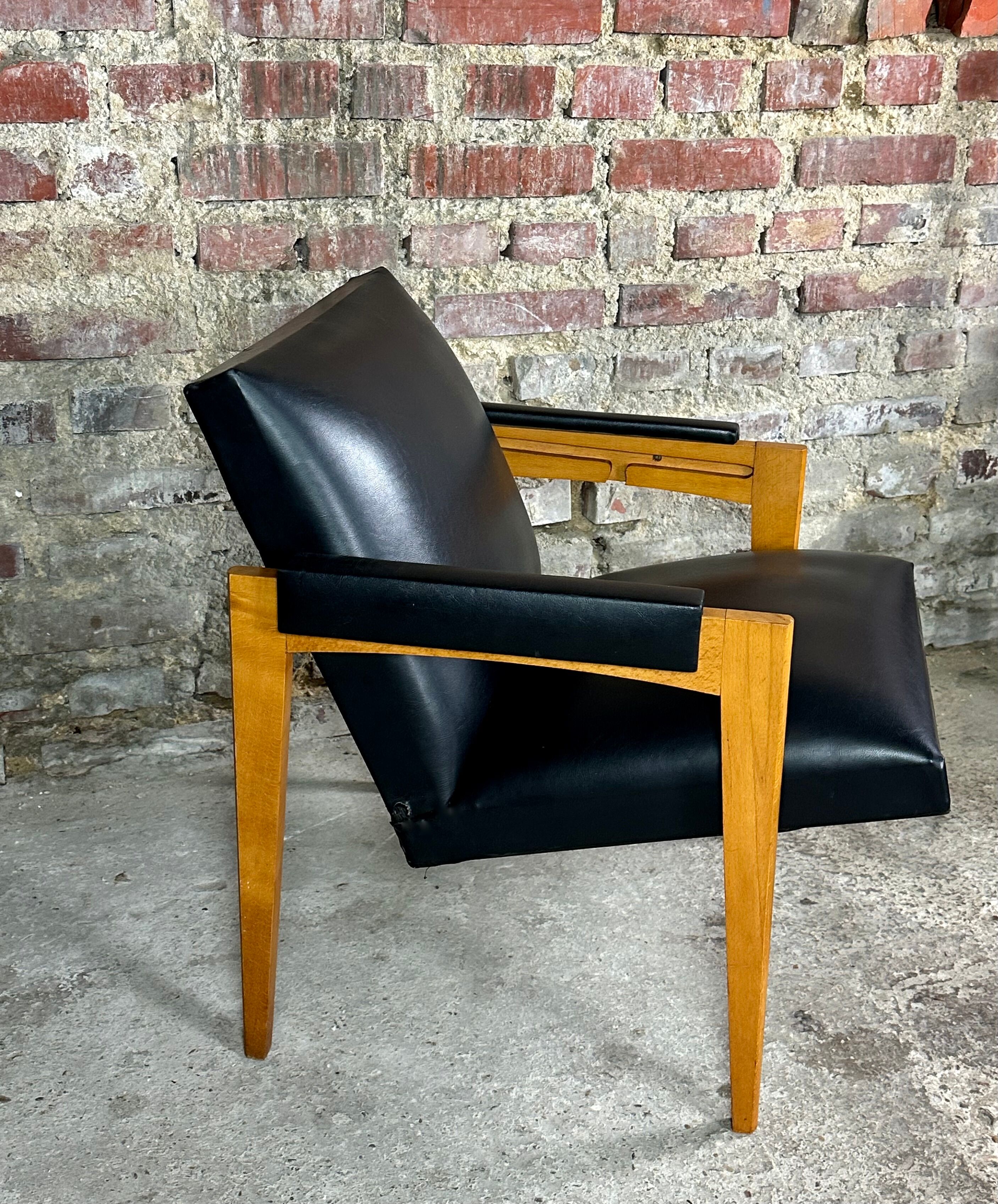 Armchair with vintage system 1950 in wood and imitation