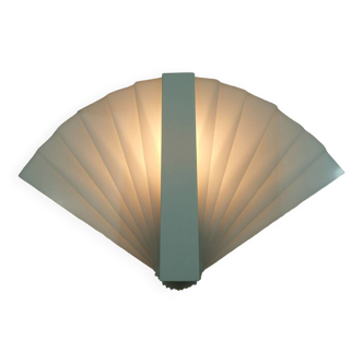 Fan-shaped 1980s wall lamp white acrylic sconce