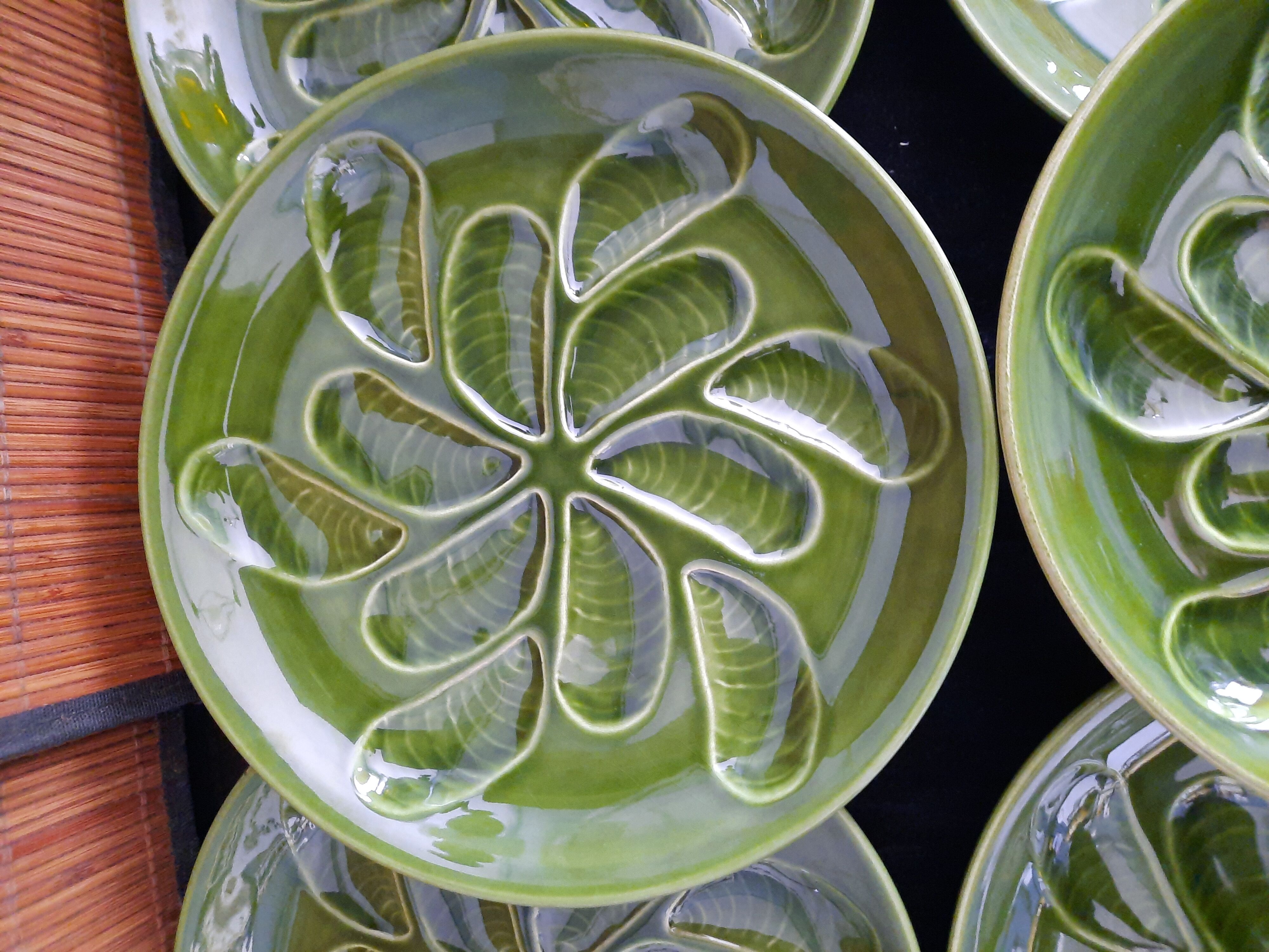 Set of 6 green oyster plates 25 cm – C.E.S France – Very good condition