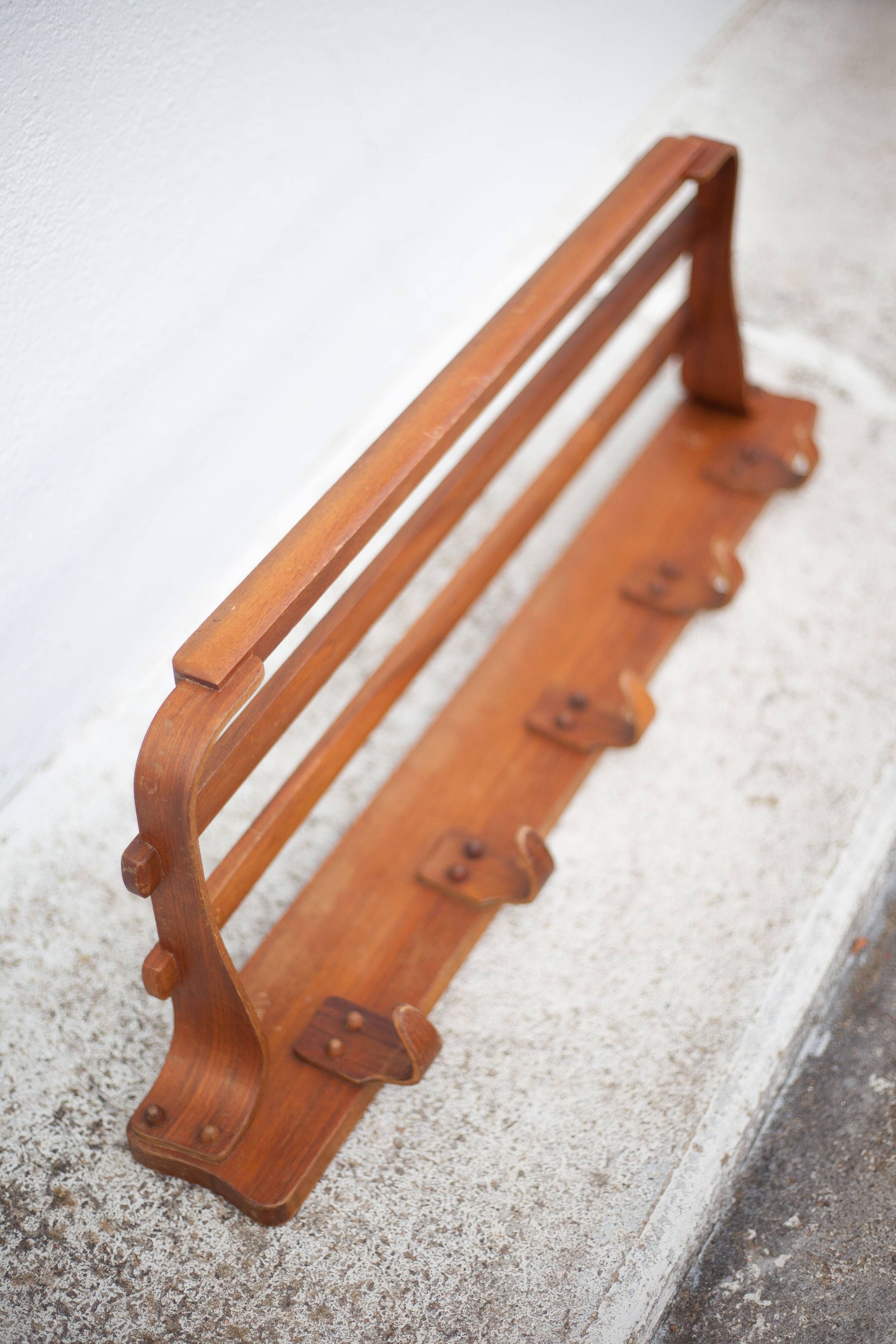 German wooden coat rack attributed to Bruno Paul, vintage coat rack, wall coat rack, woode