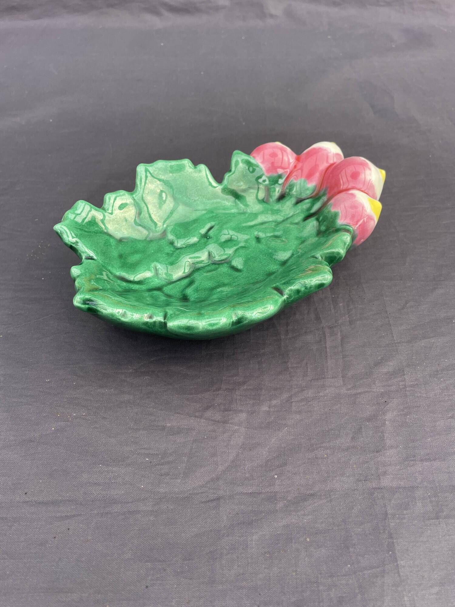Vintage Vallauris ceramic catchall leaf radish handmade France