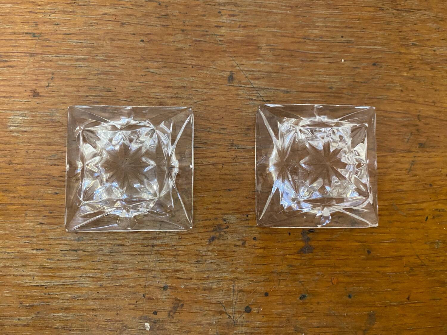 Pair of Antique Cut Arques Crystal Salt Cellars, Salt and Pepper Shakers, Vintage