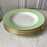 Set of 6 pastel green honeycomb hollow plates Moulin des Loups / L'Amandinoise 50s
