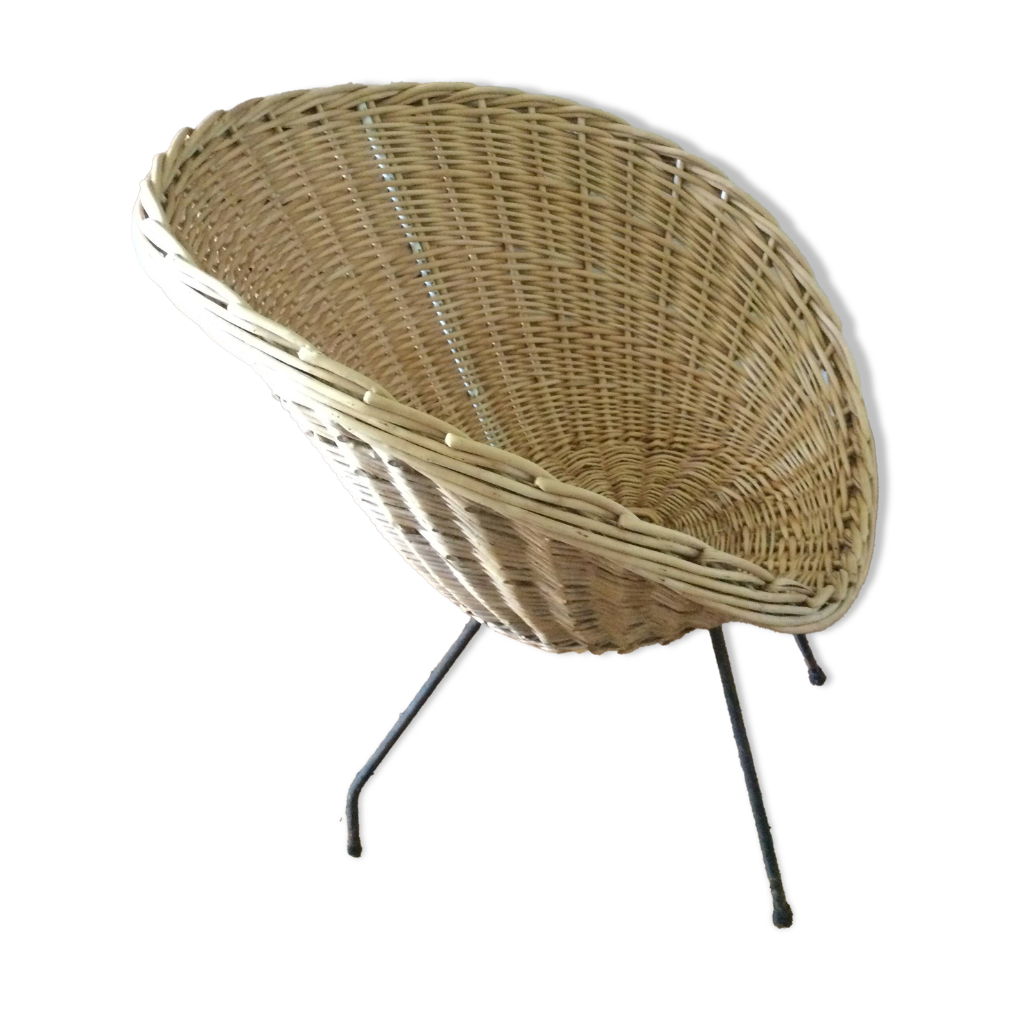 Antique round rattan armchair
