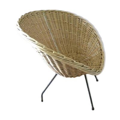 Fauteuil corbeille ancien en rotin