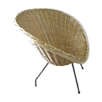 Antique round rattan armchair