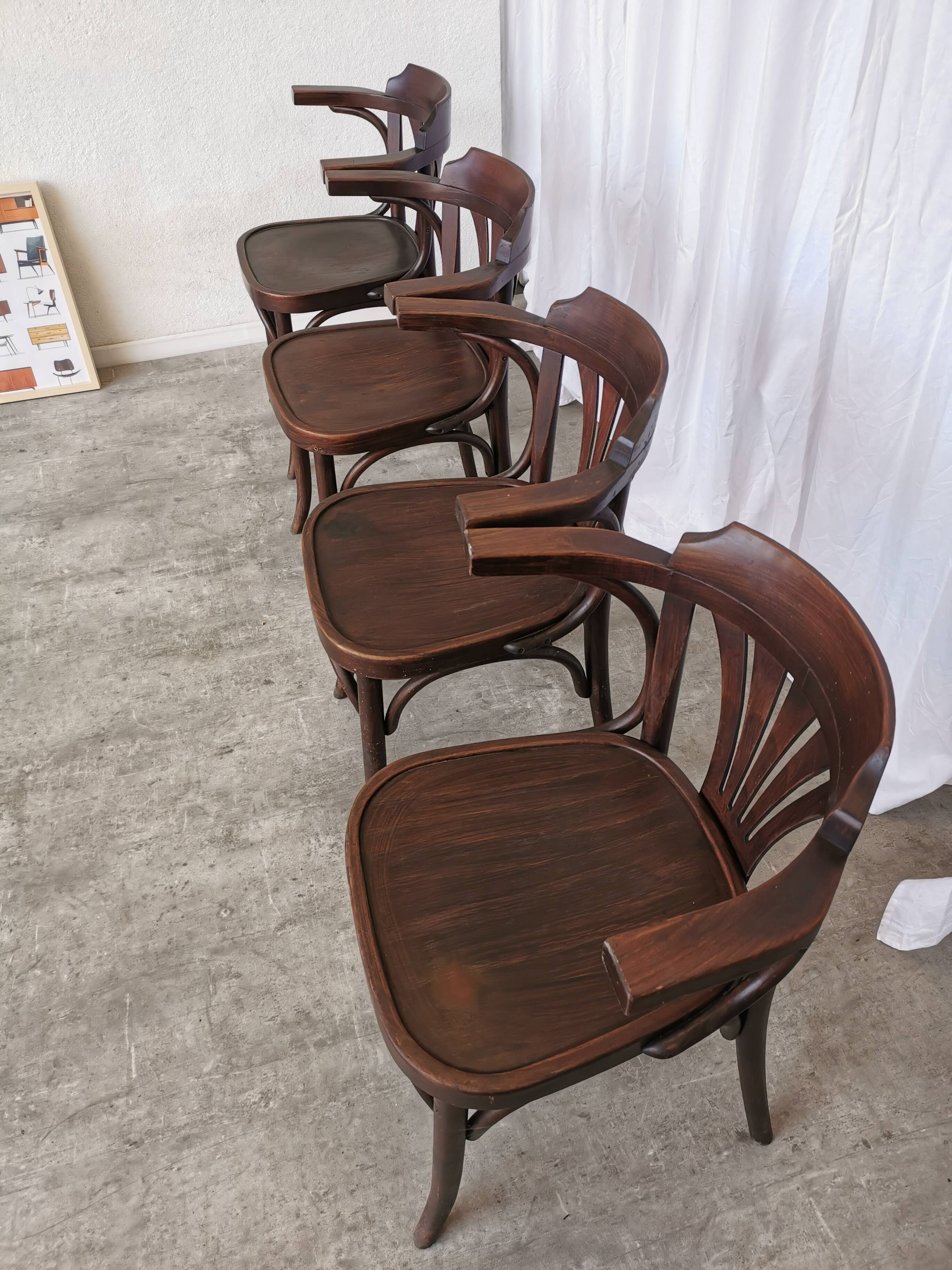 Set of 4 Vintage Bentwood Dining Chair: Mid-Century Thonet Style Armchair