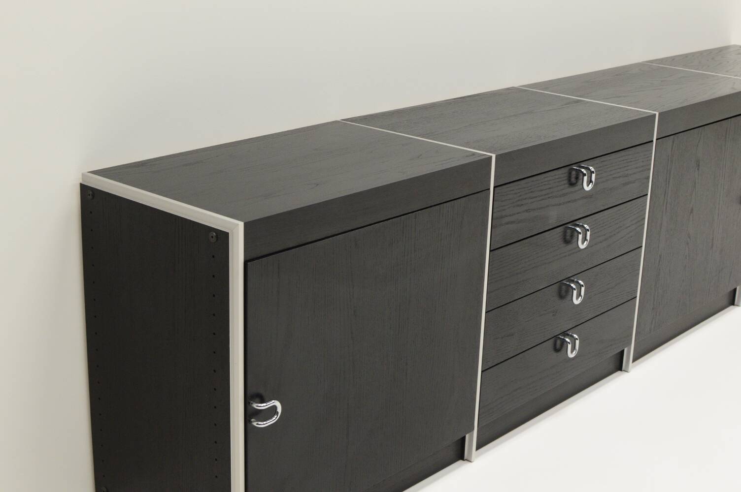 Large black and aluminum sideboard by Interlübke, 1980s Germany.