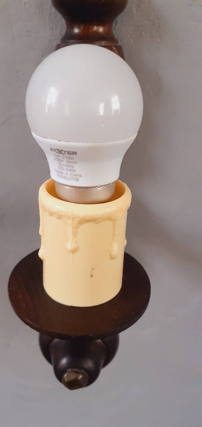 Pair of 60s Brutalist wall lights in varnished wood
