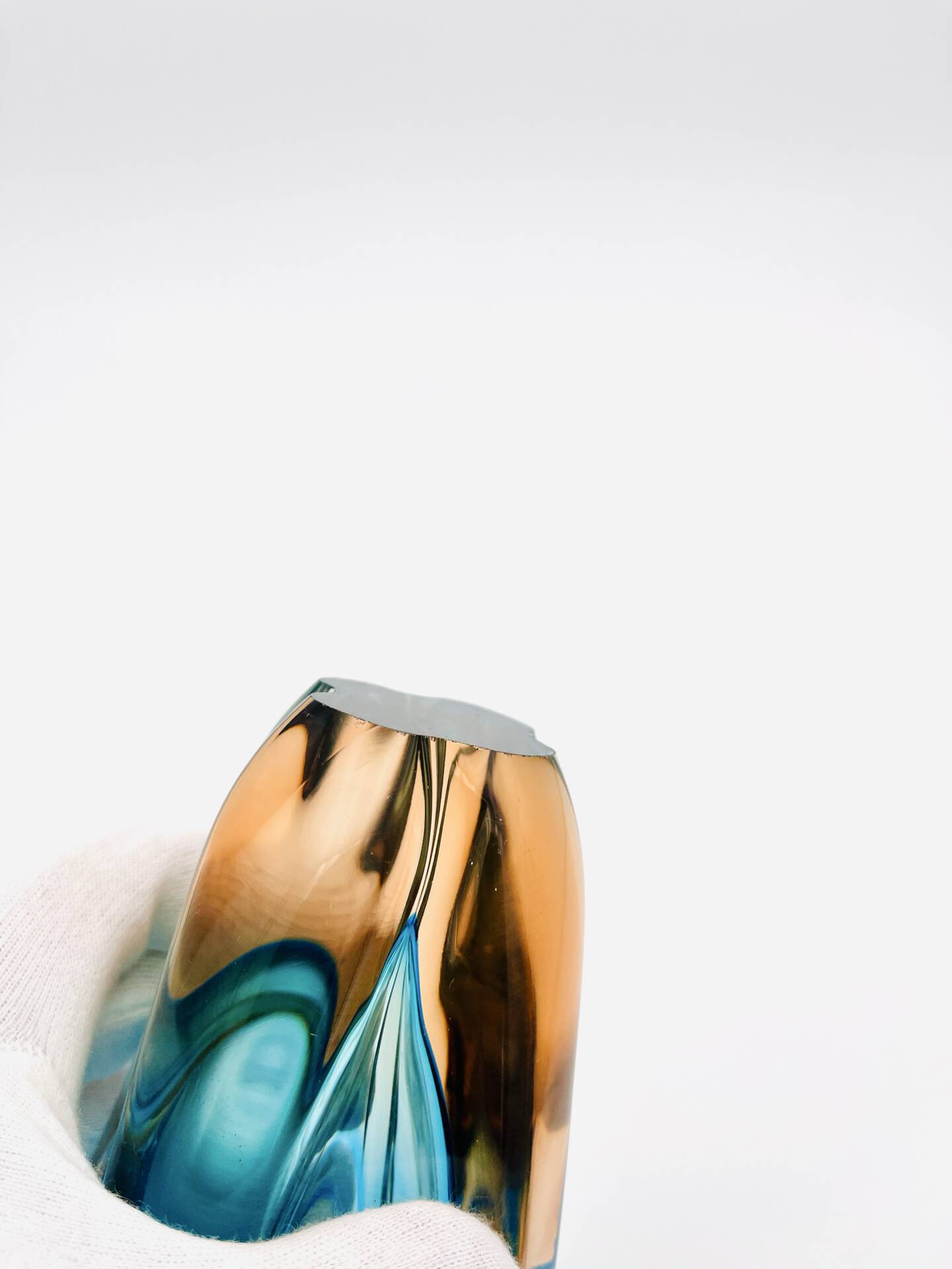 Murano Sommerso Blue Turquoise & Amber Vase Sculpture with 4 Branches 19.5cm