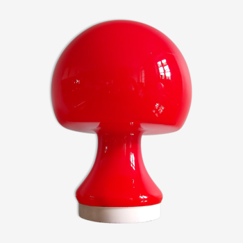 Lampe de bureau champignon en opaline rouge, années 70