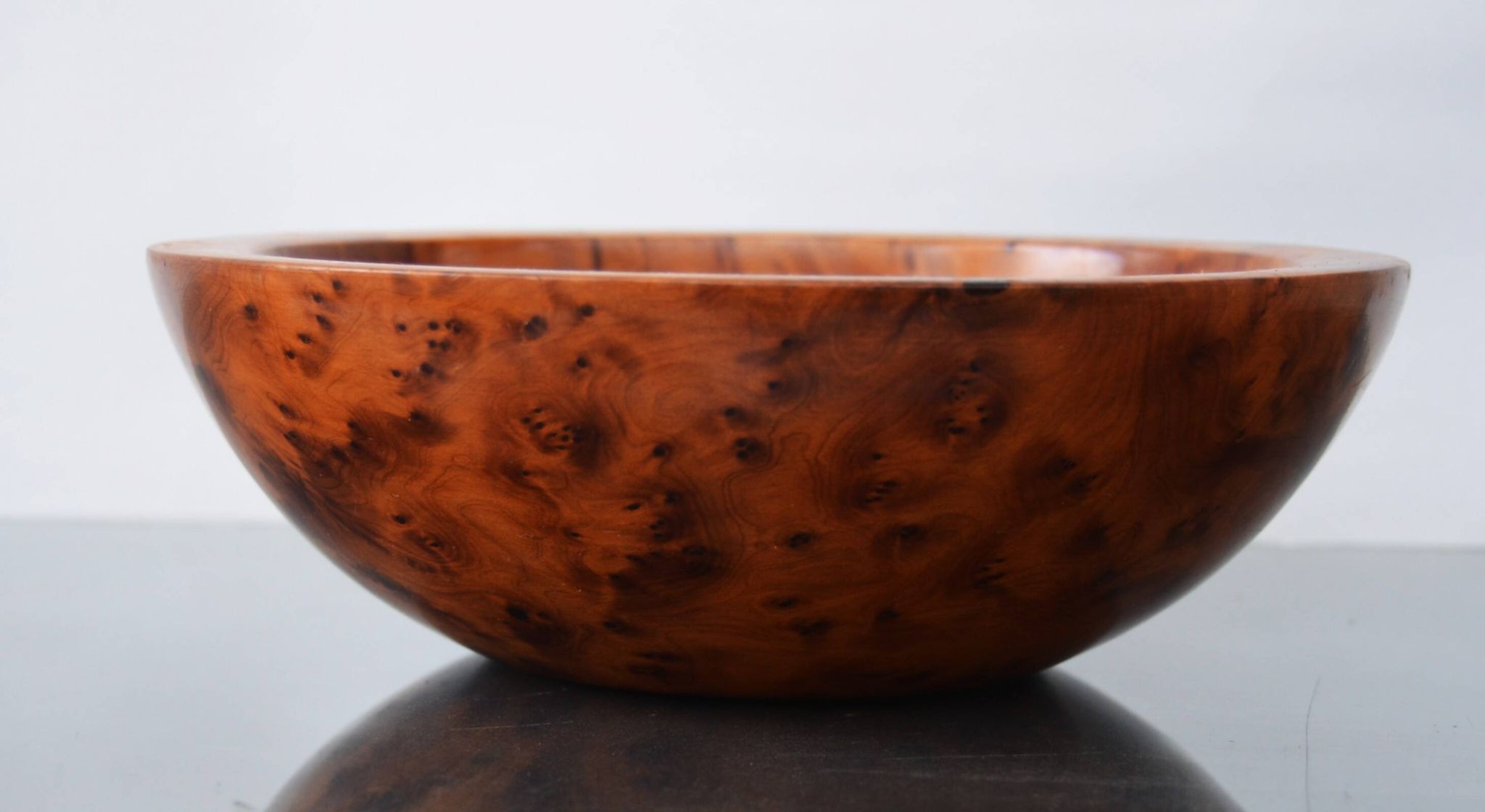 Mid Century Turned Oak Burl Bowl  Centerpiece Bowl