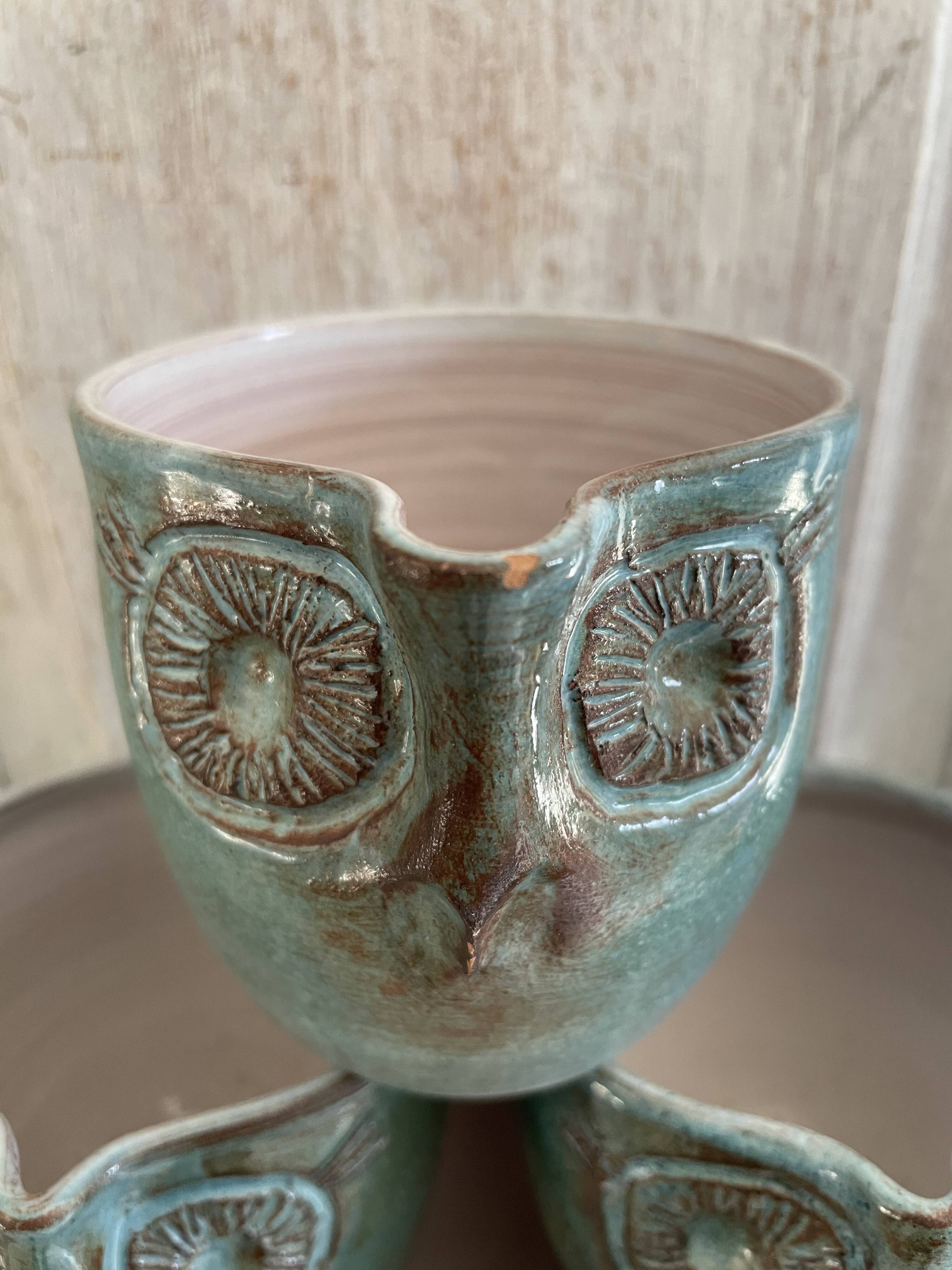 Set 6 vintage ceramic owl mugs