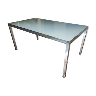 Glass and aluminum table