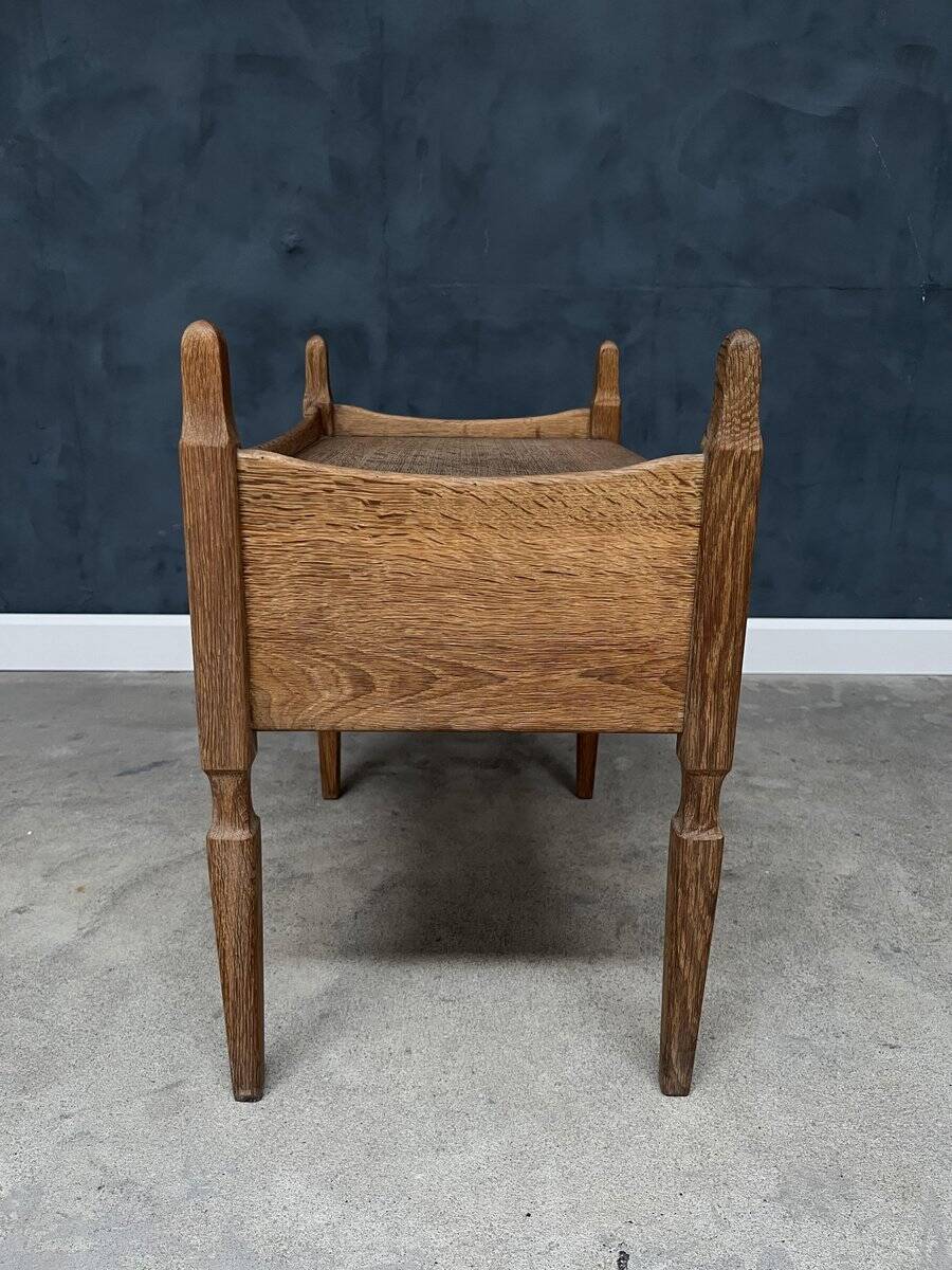 Vintage Oak Bedside Table with Brass Handle by Henning Kjærnulf, 1950s