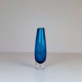 Pair of heavy crystal vases by Orrefors Mid-Century Modern by Sven Palmqvist, light blue.