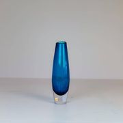 Pair of heavy crystal vases by Orrefors Mid-Century Modern by Sven Palmqvist, light blue.