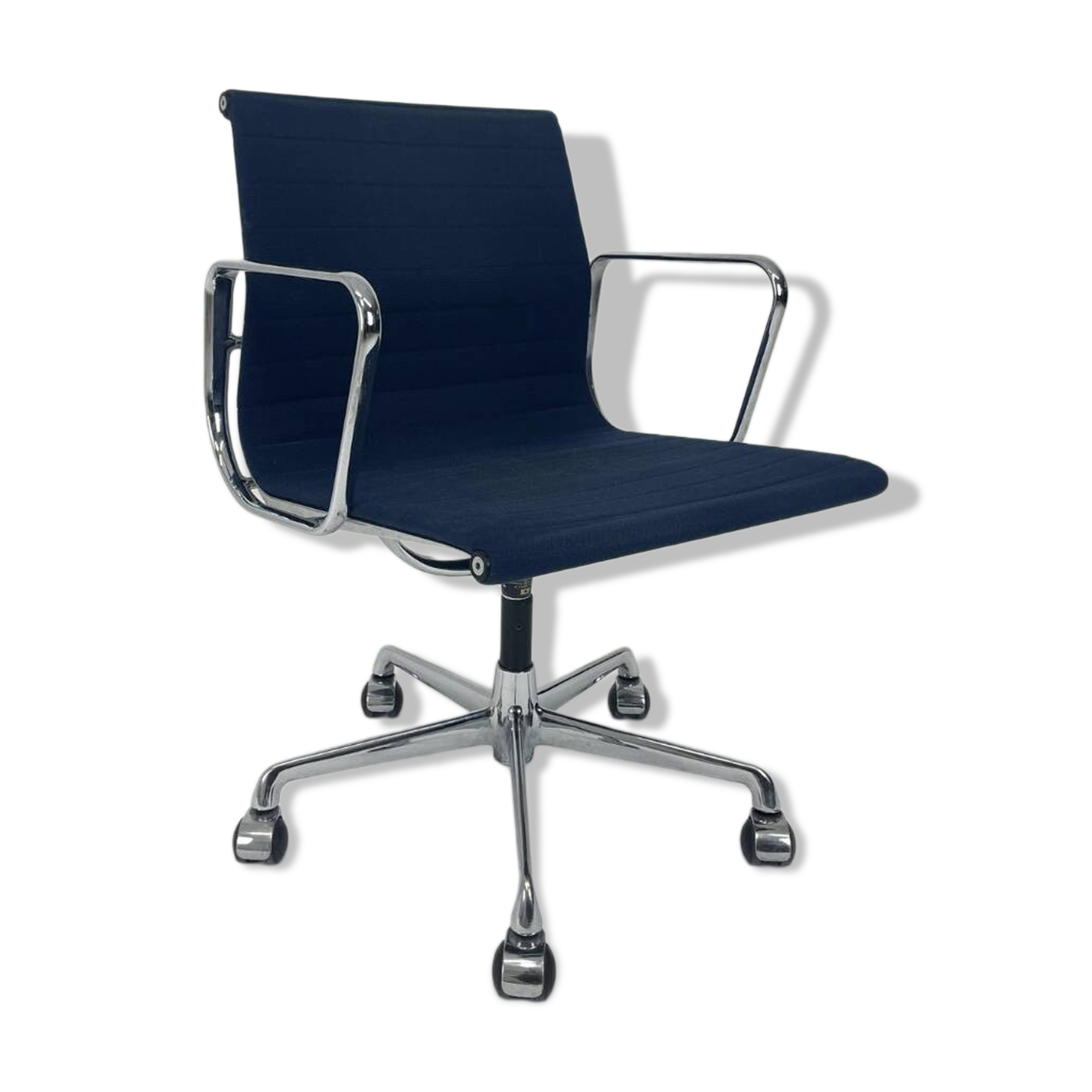 Blue fabric office chair, ICF - Charles Eames, Ray Eames - EA108 aluminum group