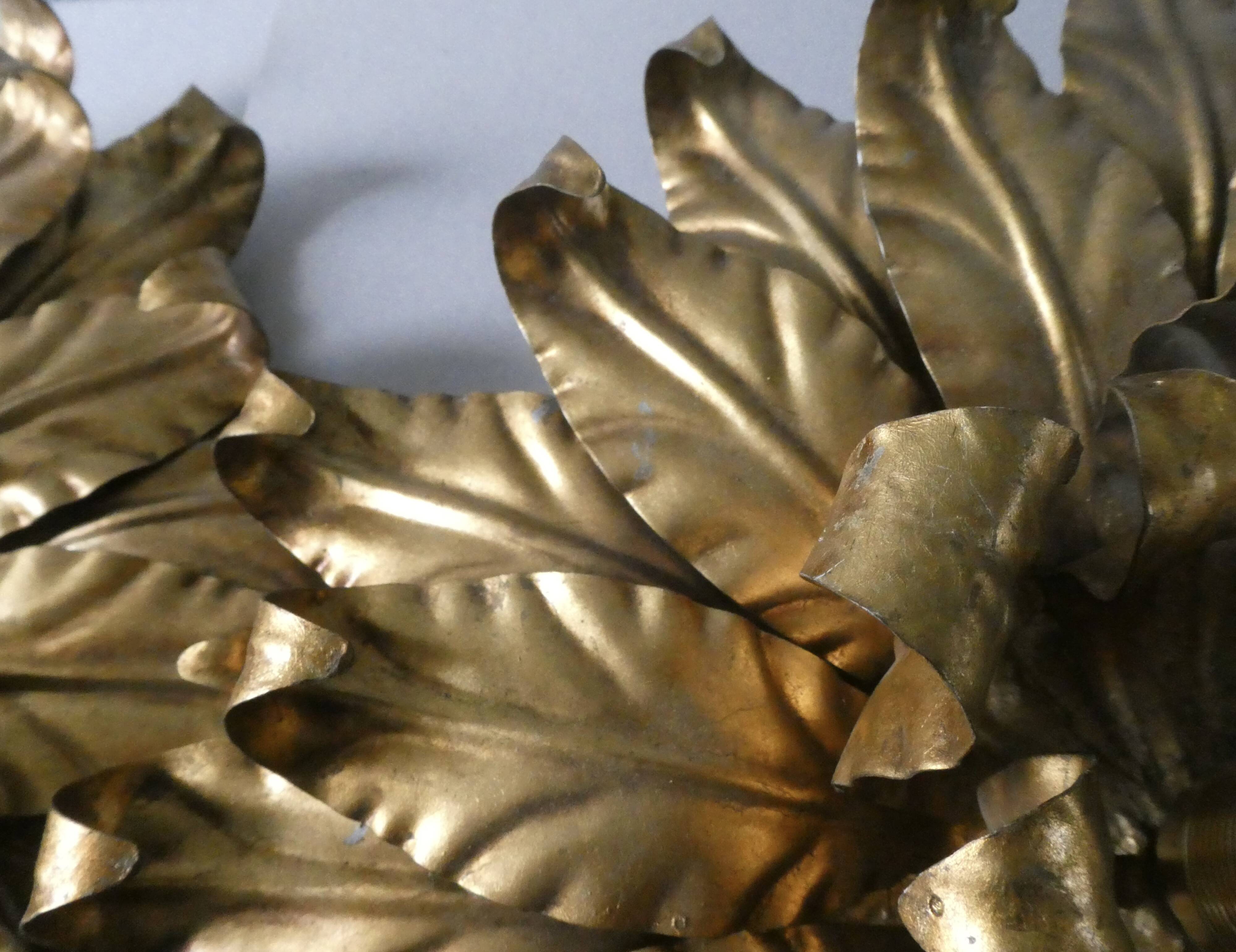 Pair of large flower wall lights in gilded metal, Italy, 1960s