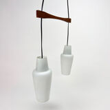 Danish Teak and White Glass Hanging Lamp, 1950s