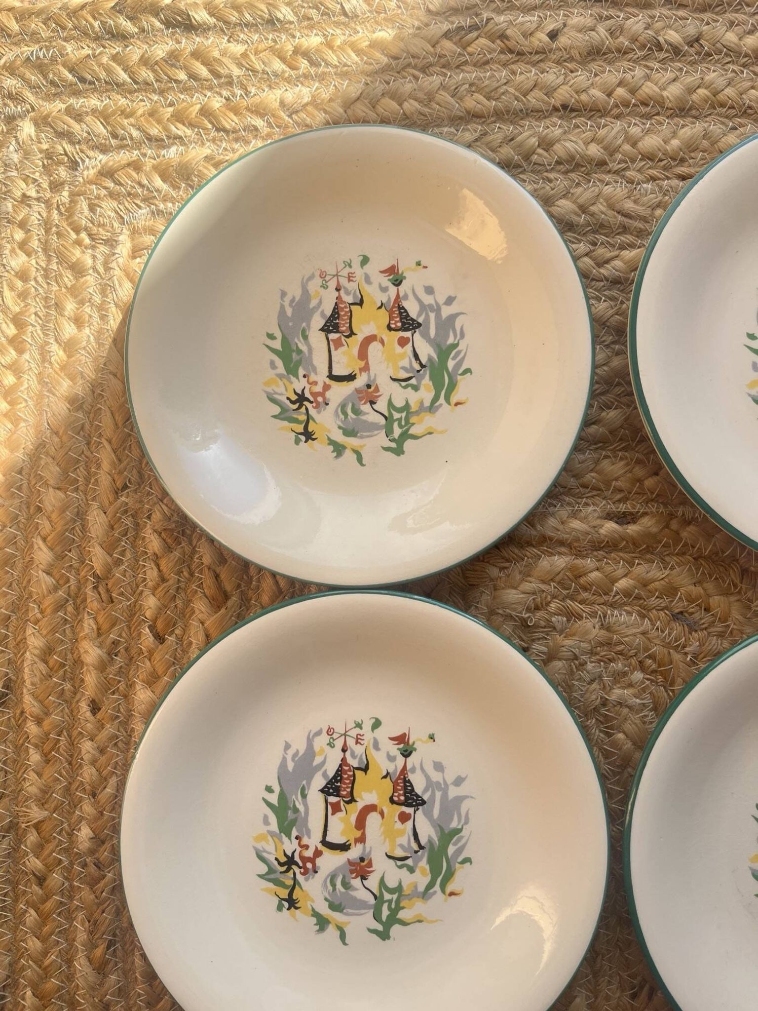 6 assiettes à dessert Salins motifs style Lurçat