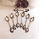 Set of 7 small dessert spoon or coffee with porcelain cabochon