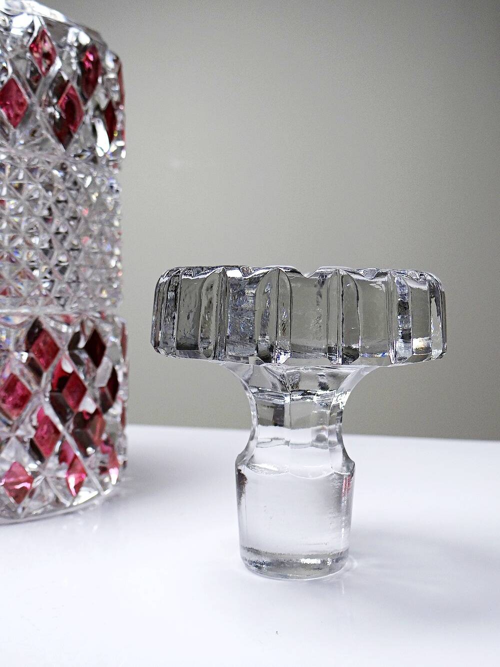 Harlequin crystal whisky decanter, Bohemia, Czechoslovakia, vintage 1950s-1970s