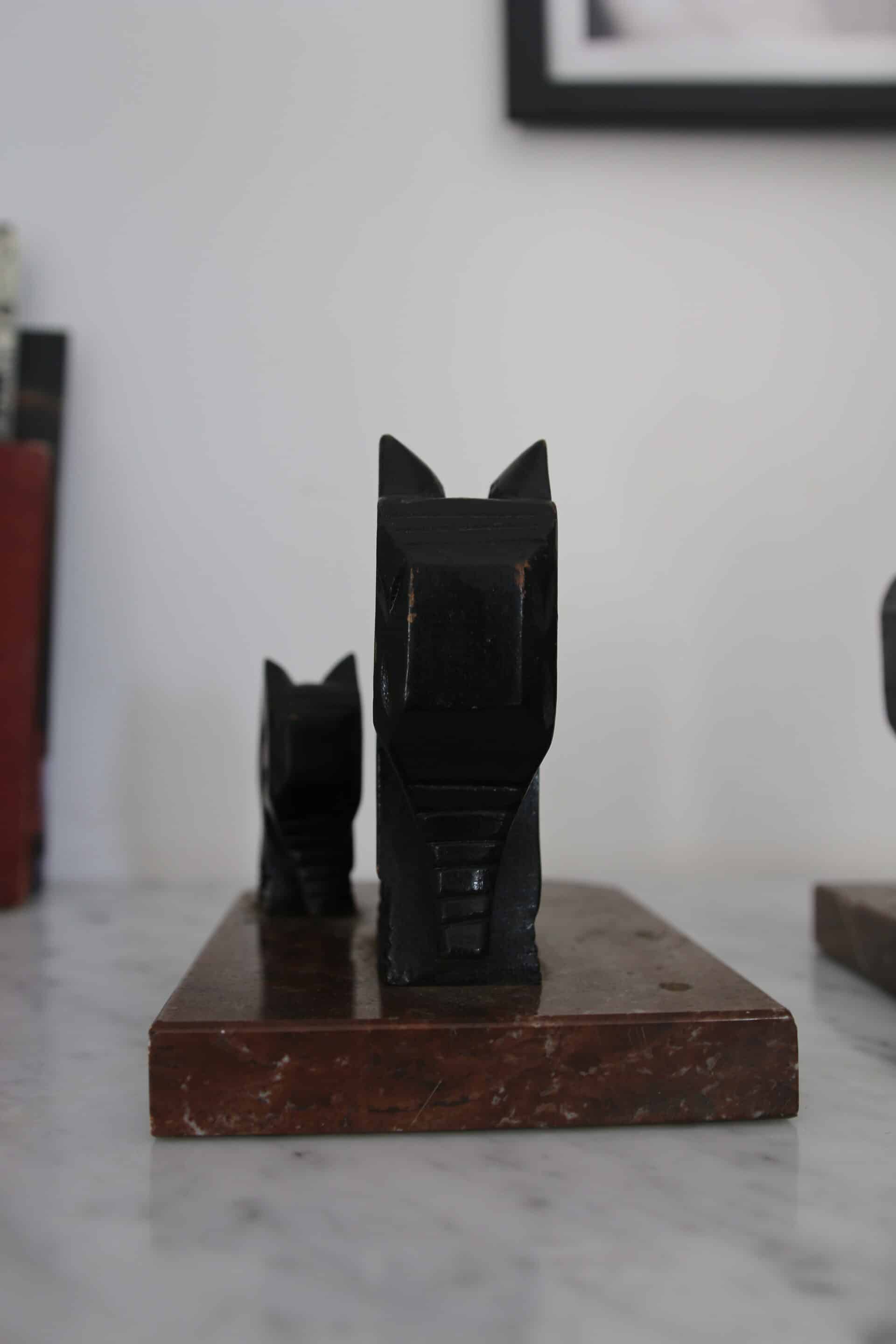 Serre-livres art déco, bois et marbre, Armand