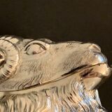 Decanting carafe or frosted glass water broc with silver metal ram head 1970