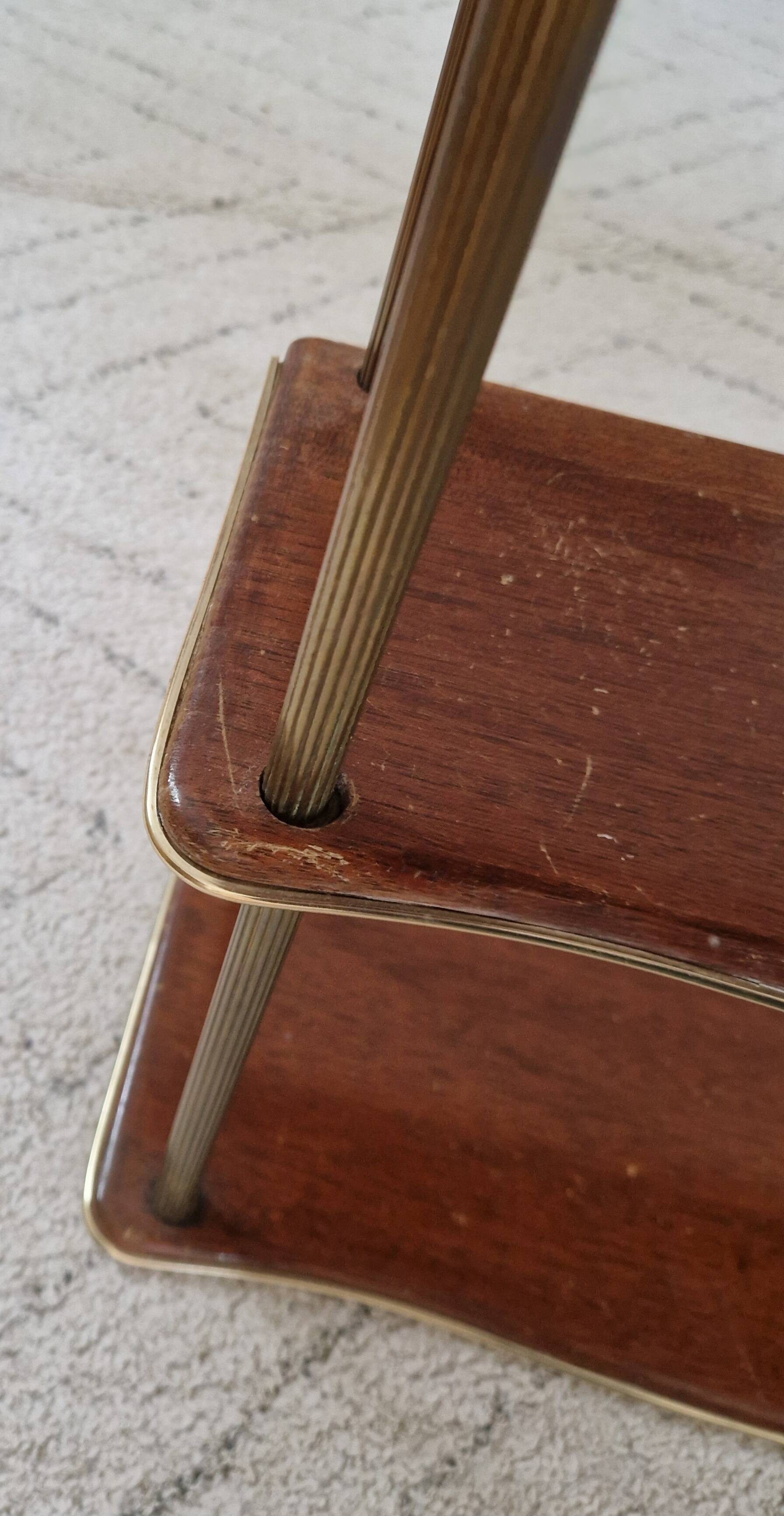 1950s wood and brass wall shelf