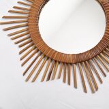 Old sun mirror 49 cm in rattan, star.