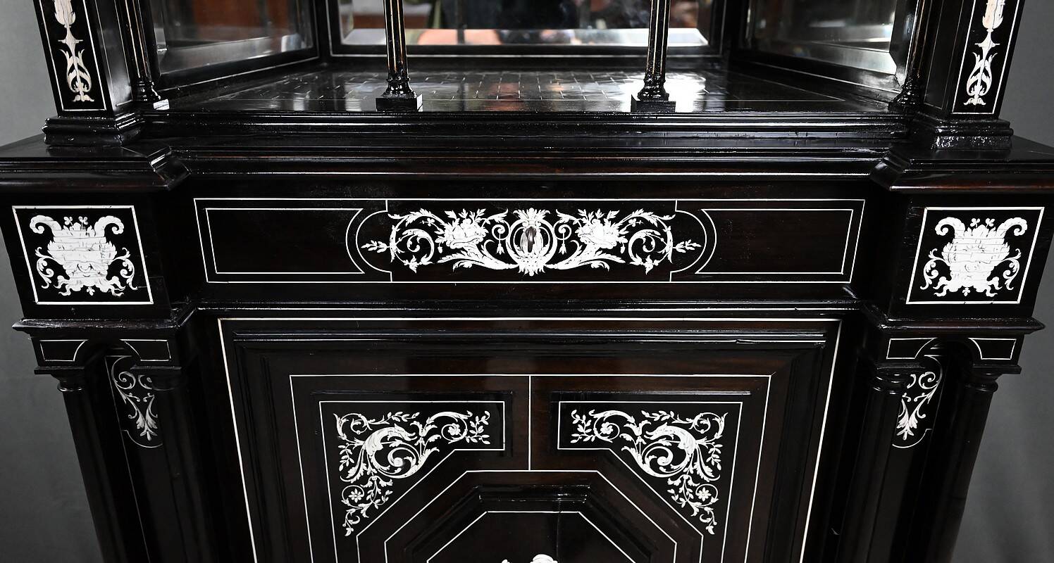 Display Cabinet in Blackened Pear Wood, Napoléon III period – 2nd half of the 19th century