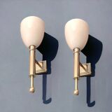 Opaline Glass Chrome Sconces Set of 2