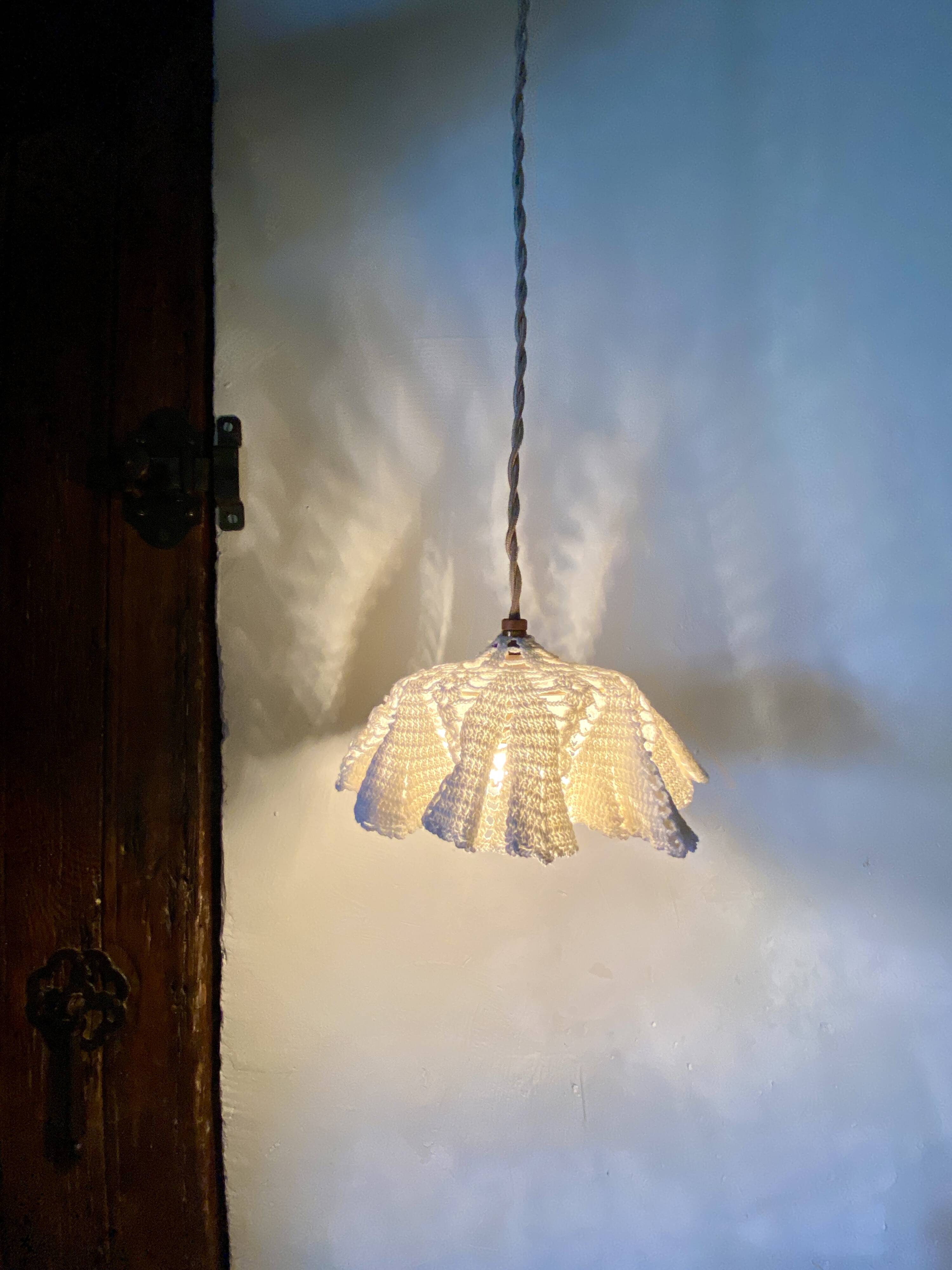 Fabric, glass, brass portable lamp, 3m cable