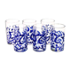 6 verres artisanaux décorés en calligraphie arabe bleue