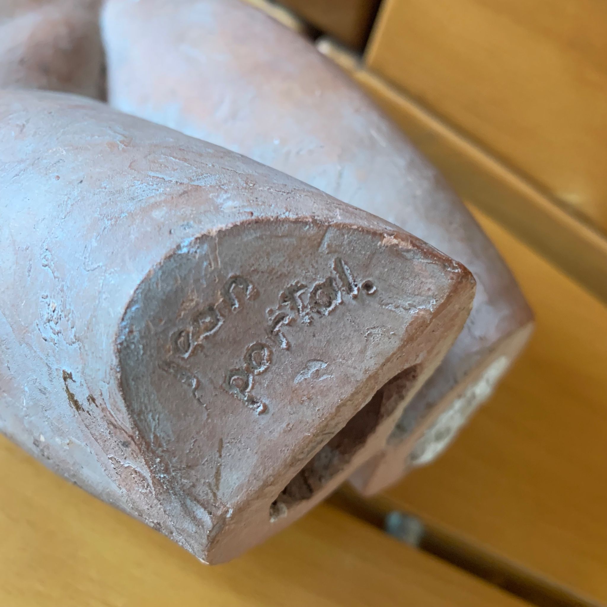 Female nude sculpture in terracotta signed Jean Portal.