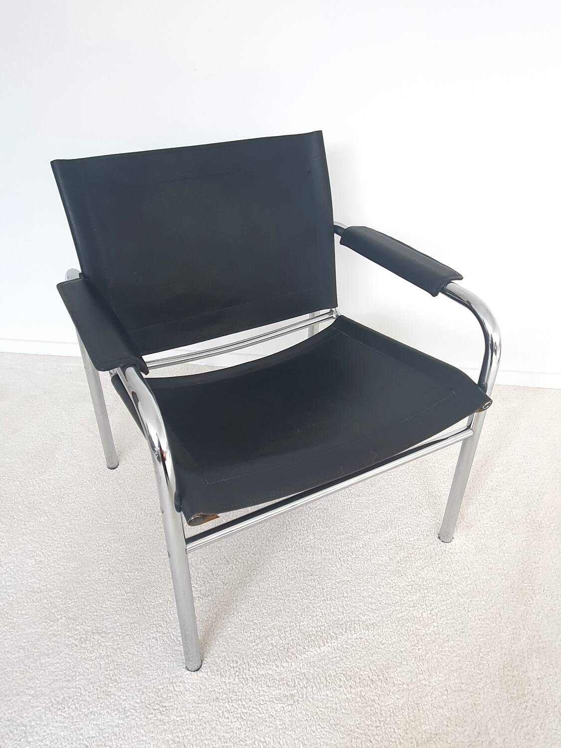 Ensemble de fauteuils klinte par tjord bjorklund pour ikea, chaises vintage design chrome & cuir