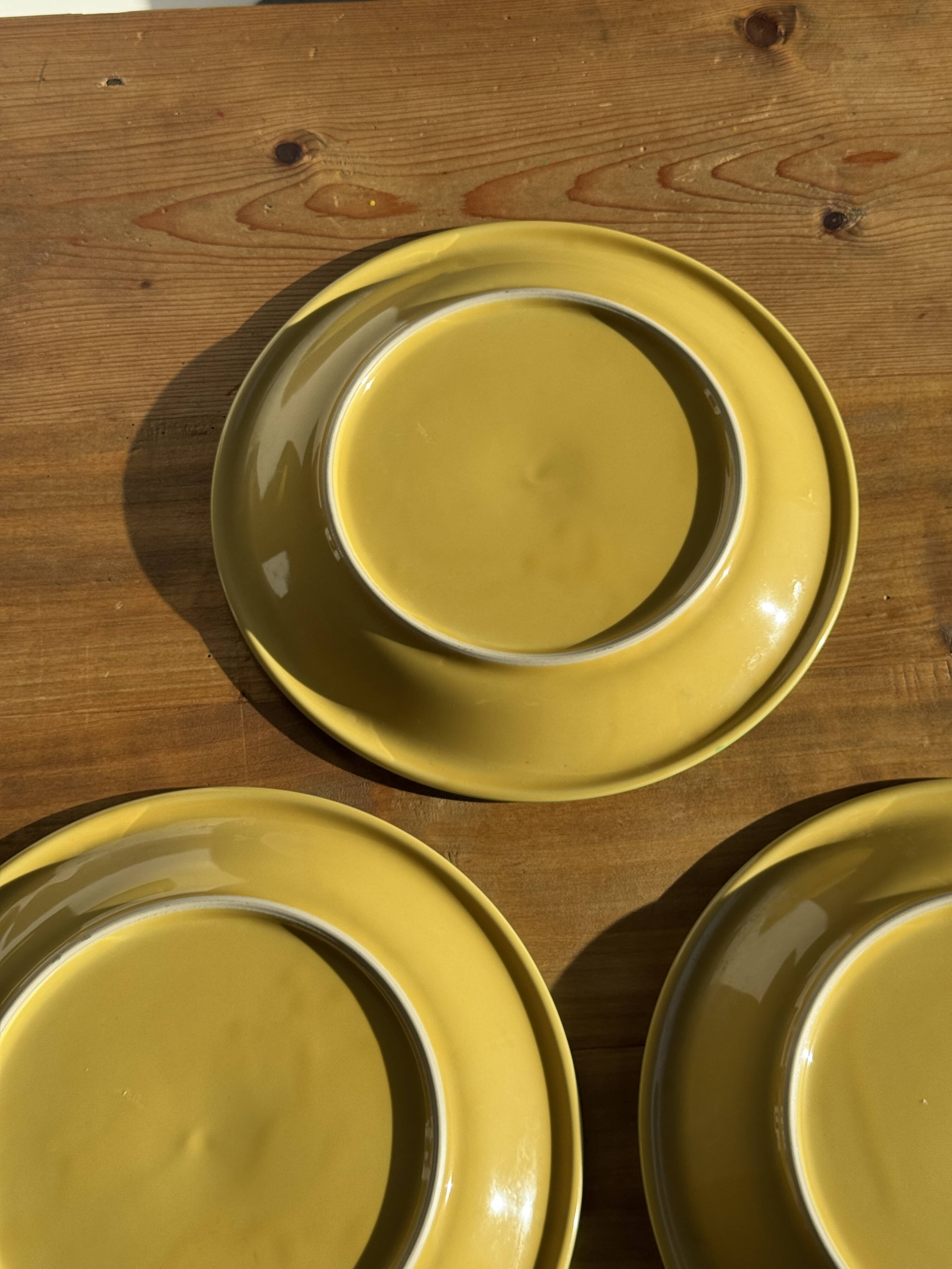 Set of 3 large flat green Italian plates D28.5