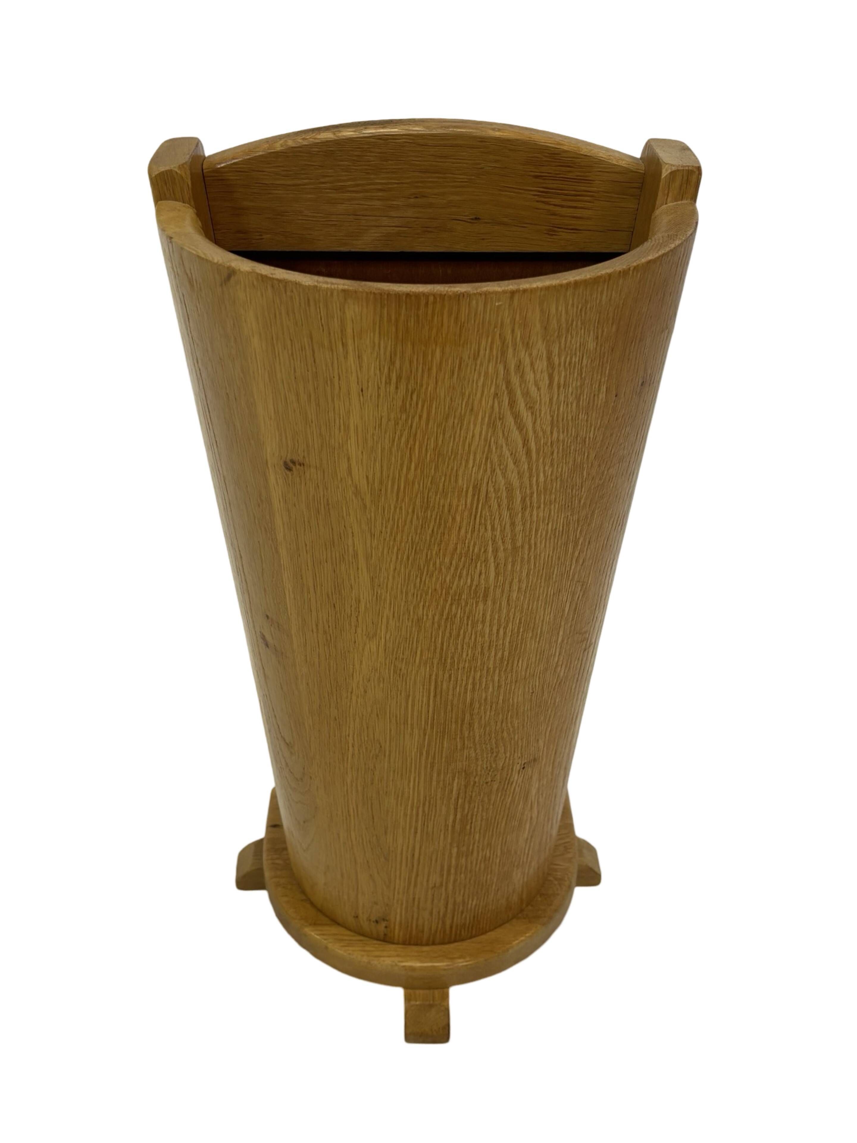Vintage umbrella holder in oak basket storage design of the 1960s minimalist design