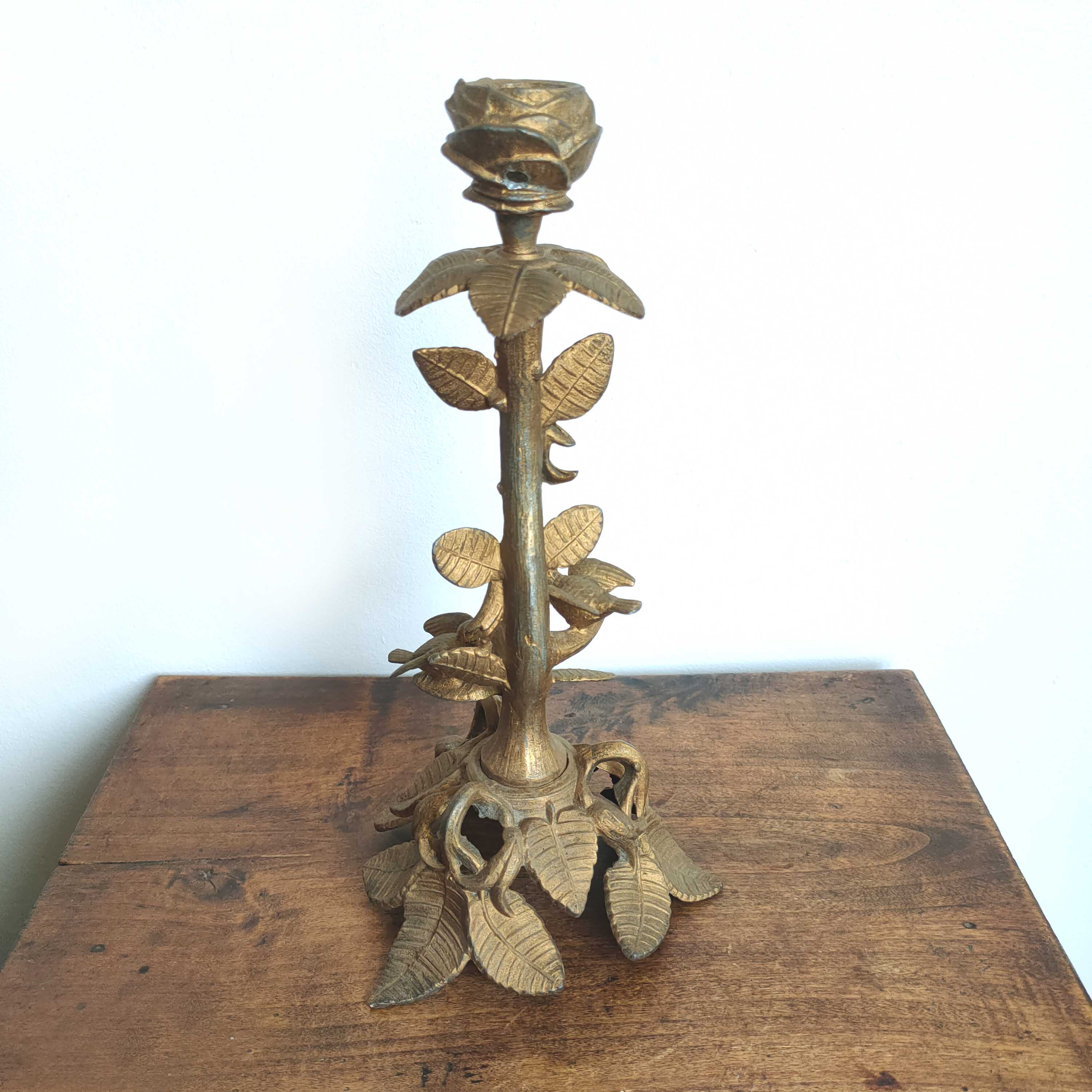 Golden candle holder leaves and birds