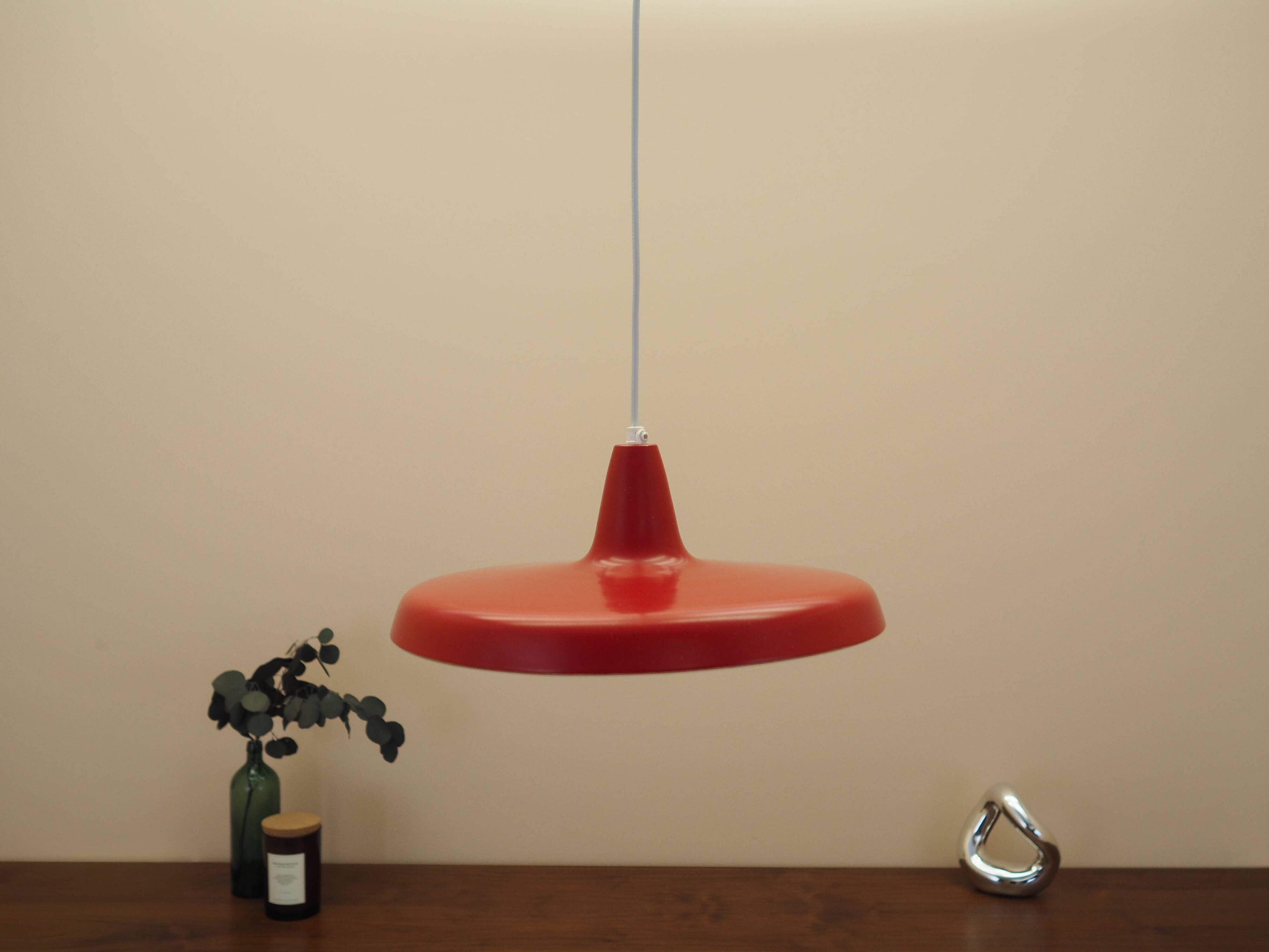 Danish red metal pendant lamp, industrial style, 1960s