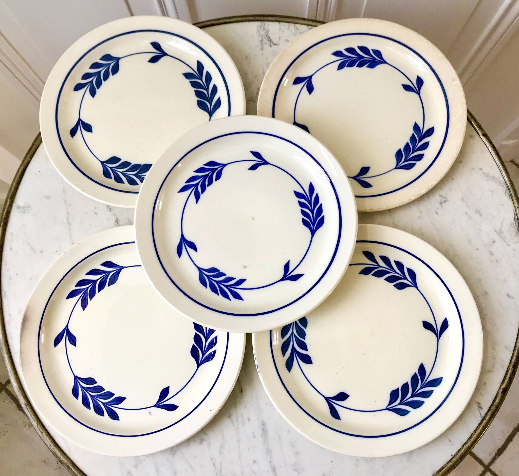 set of 5 dessert plates in Terre de Fer Salins model Jenny early 20th century