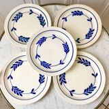 set of 5 dessert plates in Terre de Fer Salins model Jenny early 20th century