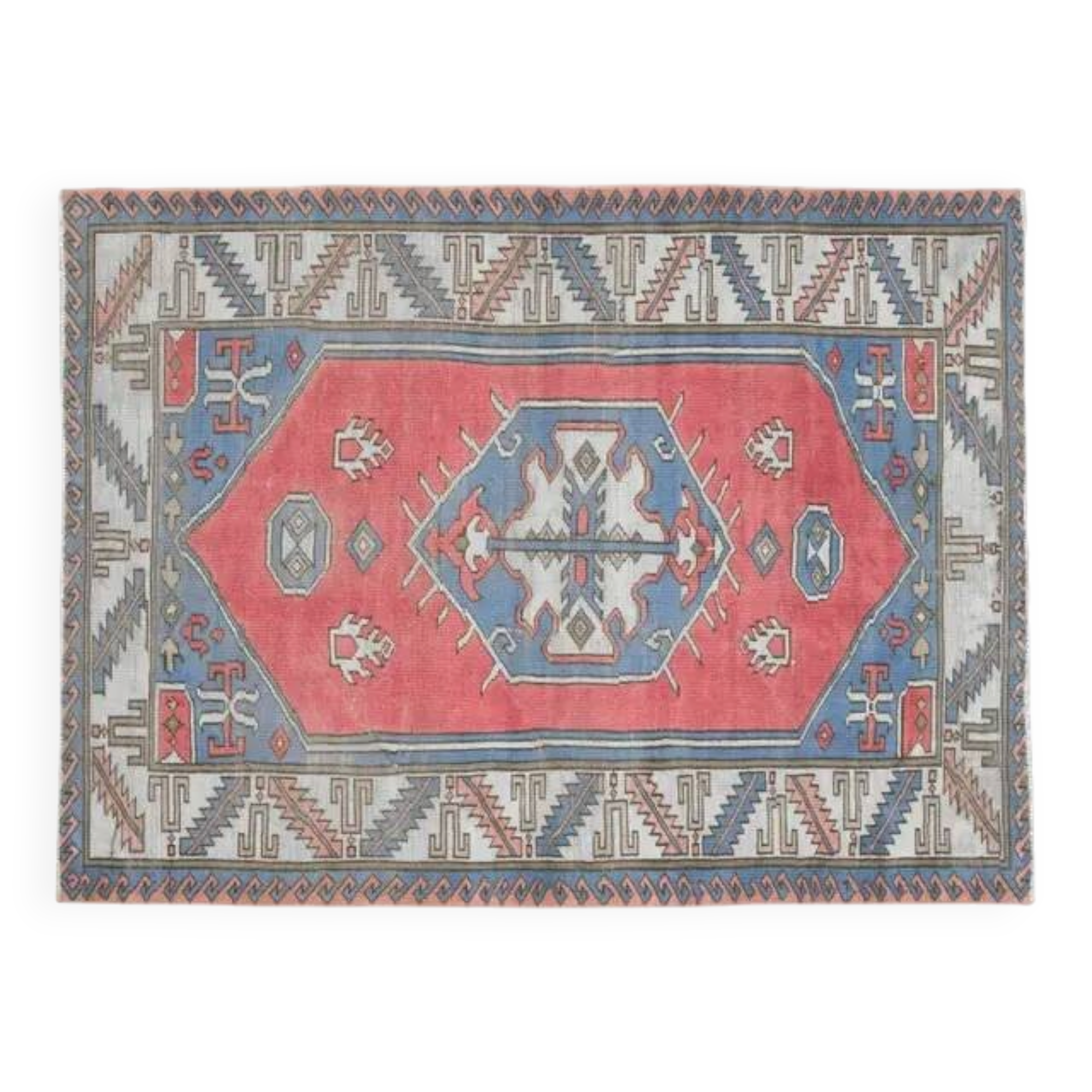 1970s Vintage Turkish Handmade Wool & Cotton Pink Area Rug 155x209